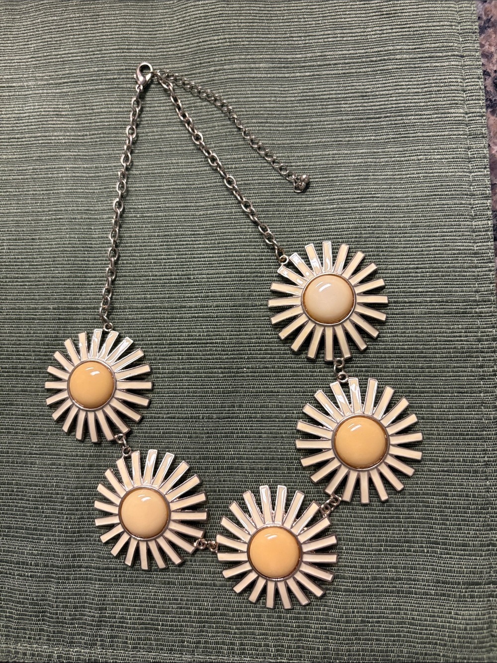 Cream and Yellow Floral Sunburst Necklace - Women’s Statement Jewelry